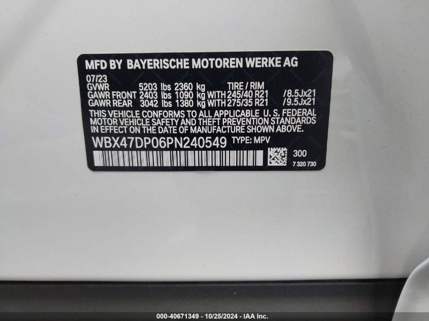 2023 BMW X3 Sdrive30I VIN: WBX47DP06PN240549 Lot: 40671349