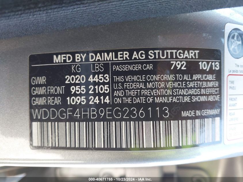 2014 Mercedes-Benz C 250 Luxury/Sport VIN: WDDGF4HB9EG236113 Lot: 40671785