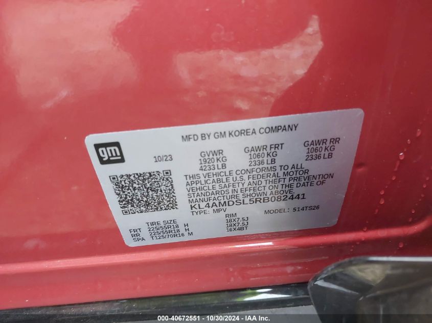 2024 Buick Encore Gx Sport Touring Fwd VIN: KL4AMDSL5RB082441 Lot: 40672551