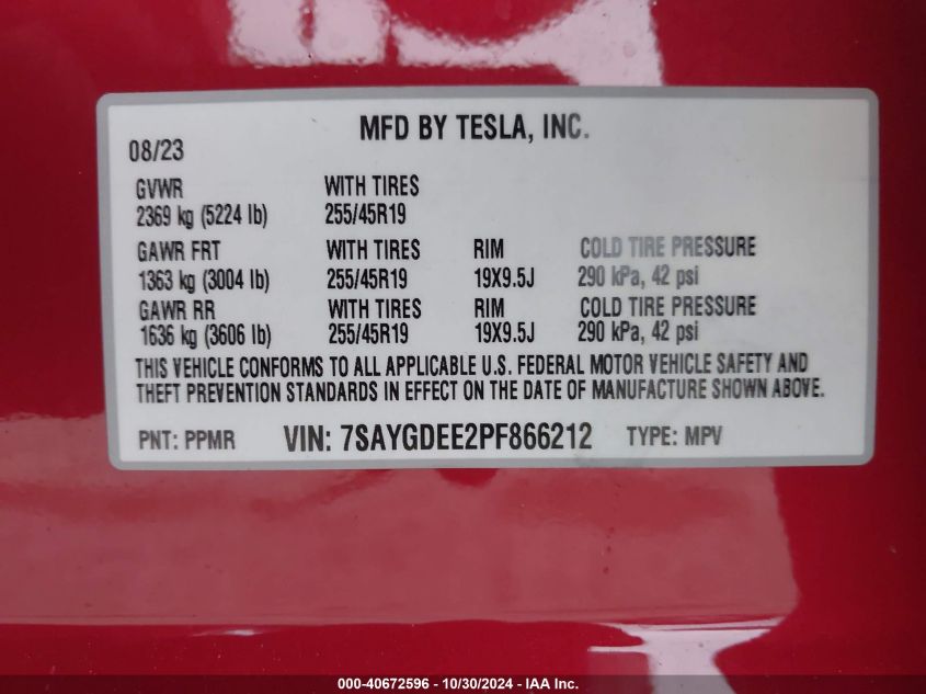 2023 TESLA MODEL Y AWD/LONG RANGE DUAL MOTOR ALL-WHEEL DRIVE - 7SAYGDEE2PF866212