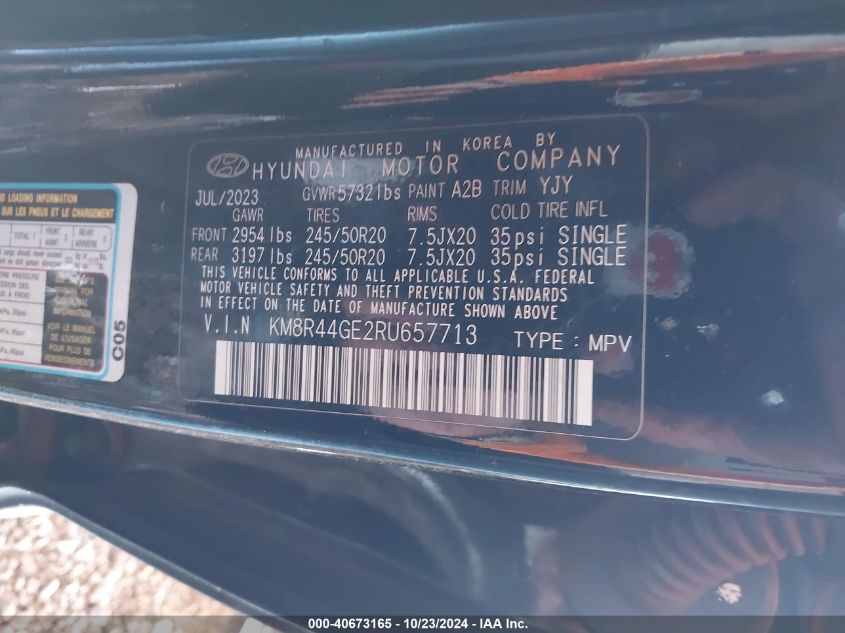 2024 Hyundai Palisade Sel VIN: KM8R44GE2RU657713 Lot: 40673165