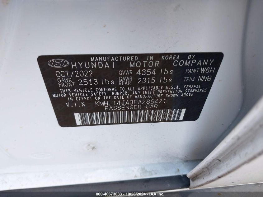 2023 Hyundai Sonata Sel VIN: KMHL14JA3PA286421 Lot: 40673633