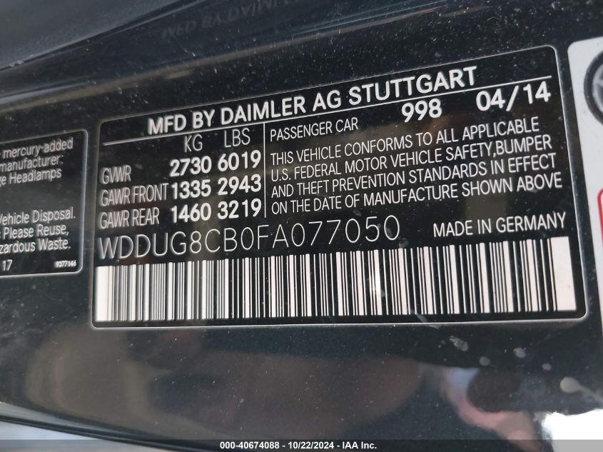 2015 MERCEDES-BENZ S 550 - WDDUG8CB0FA077050