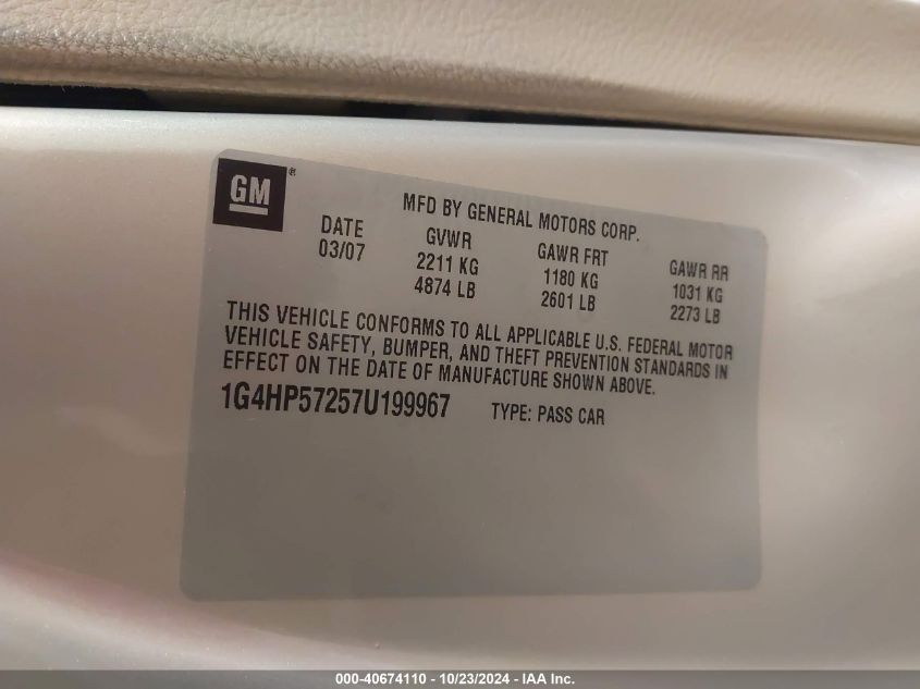 2007 BUICK LUCERNE VIN: 1G4HP57257U199967