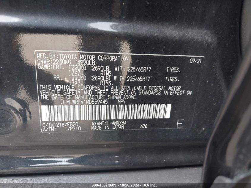 2021 TOYOTA RAV4 HYBRID LE - JTMLWRFV1MD559445