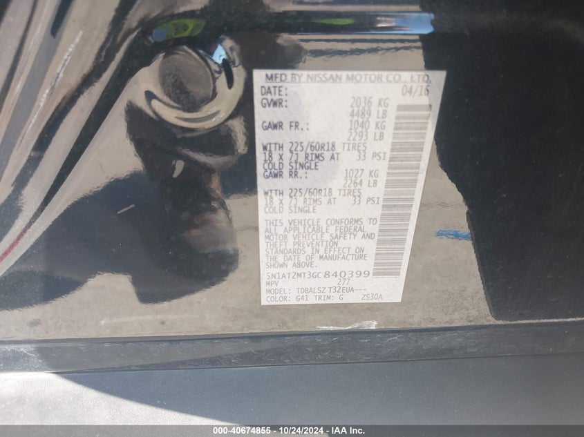 2016 NISSAN ROGUE SL - 5N1AT2MT3GC840399