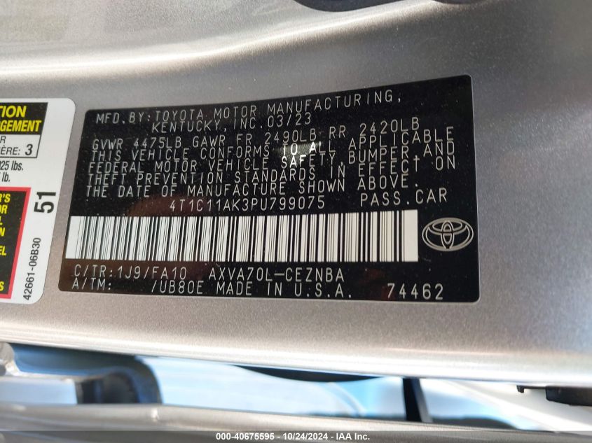 2023 TOYOTA CAMRY LE - 4T1C11AK3PU799075