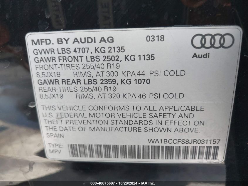 2018 AUDI Q3 2.0T PREMIUM/2.0T SPORT PREMIUM - WA1BCCFS8JR031157