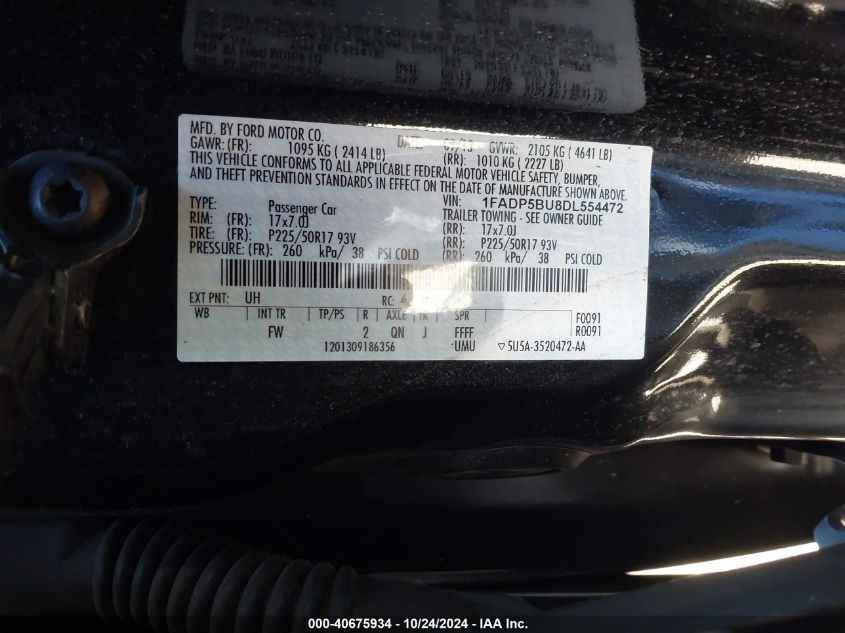 2013 Ford C-Max Hybrid Sel VIN: 1FADP5BU8DL554472 Lot: 40675934