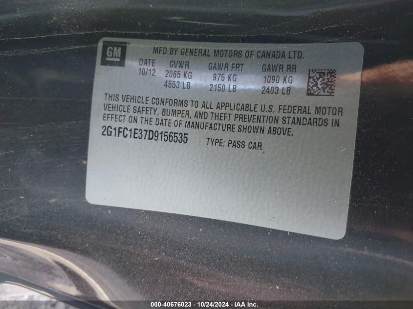 2013 CHEVROLET CAMARO VIN: 2G1FC1E37D9156535