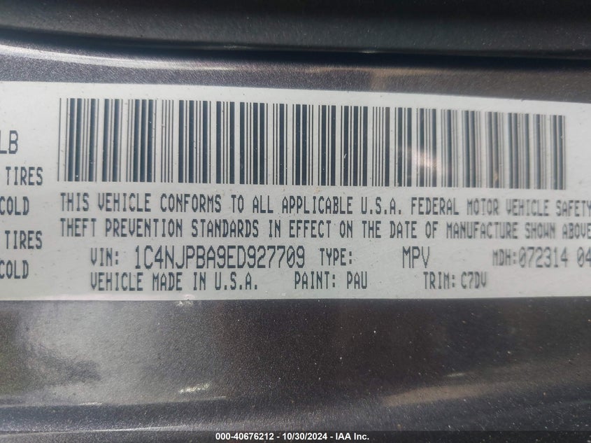 1C4NJPBA9ED927709 2014 JEEP LIBERTY (PATRIOT) photo no. 9