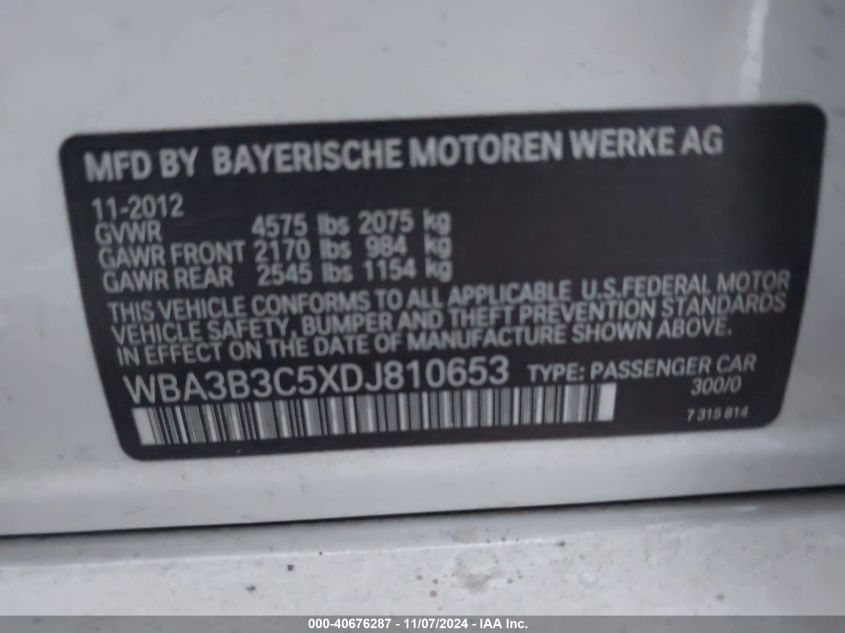 VIN WBA3B3C5XDJ810653 2013 BMW 3 Series, 328I Xdrive no.9