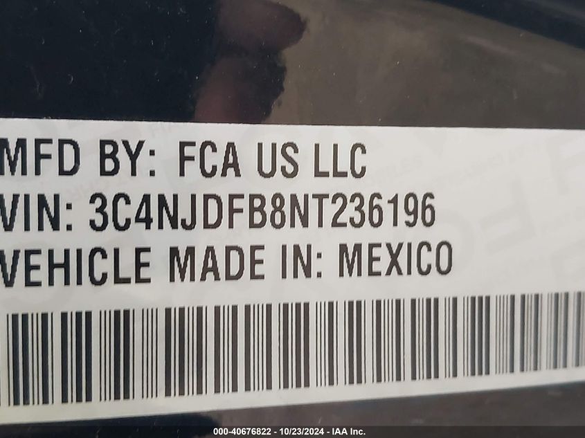 2022 Jeep Compass Latitude Lux 4X4 VIN: 3C4NJDFB8NT236196 Lot: 40676822