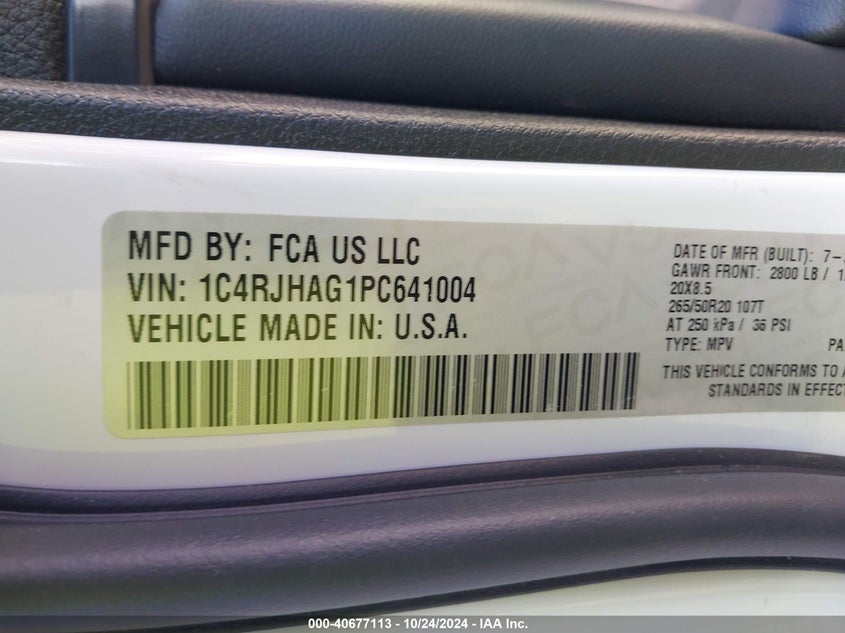 VIN 1C4RJHAG1PC641004 2023 JEEP GRAND CHEROKEE ALTITUDE 4X4