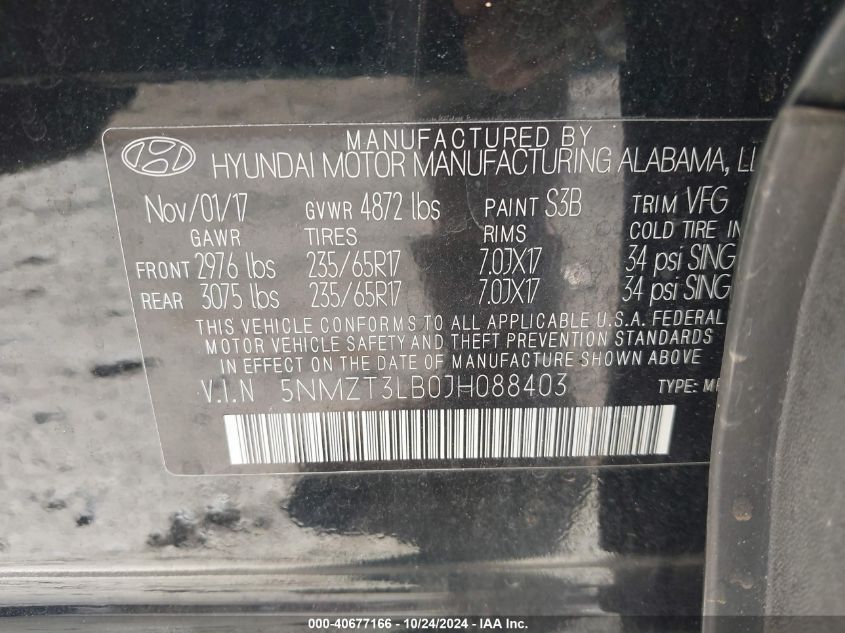 VIN 5NMZT3LB0JH088403 2018 HYUNDAI SANTA FE SPORT no.9