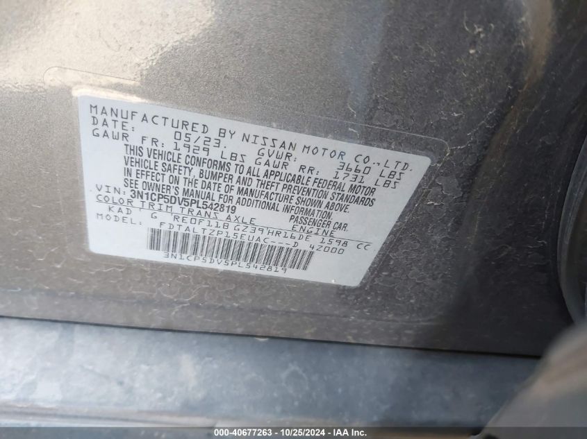 2023 Nissan Kicks Sr Xtronic Cvt VIN: 3N1CP5DV5PL542819 Lot: 40677263