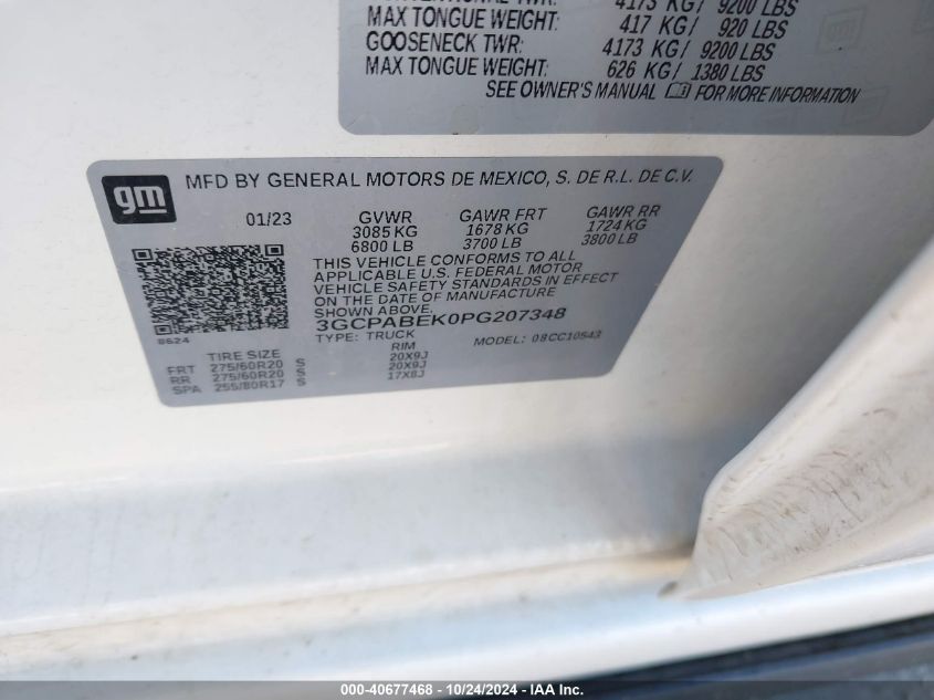 2023 Chevrolet Silverado 1500 VIN: 3GCPABEKOPG207348 Lot: 40677468