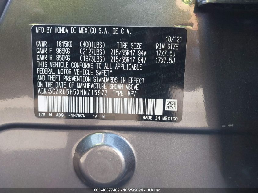 2022 HONDA HR-V 2WD EX - 3CZRU5H5XNM715973