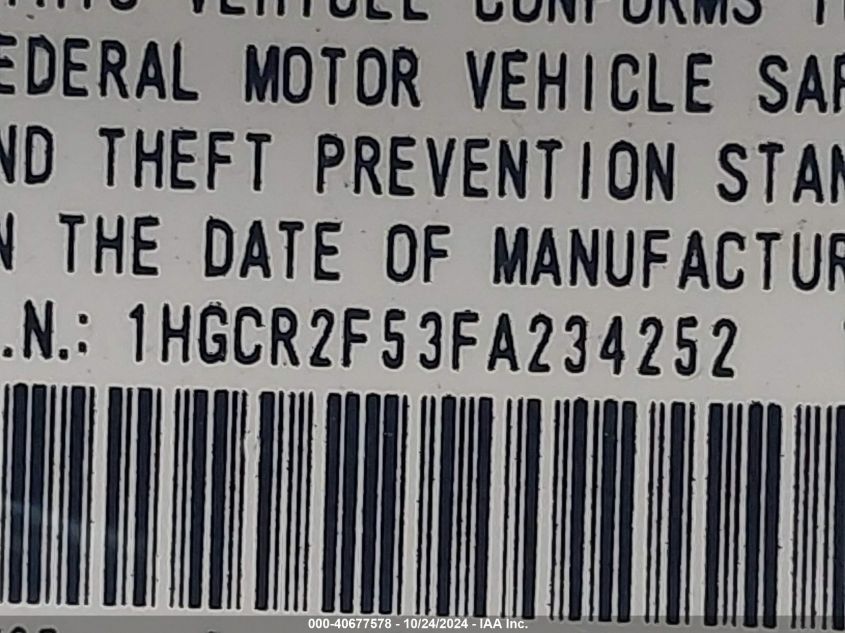 VIN 1HGCR2F53FA234252 2015 HONDA ACCORD no.9