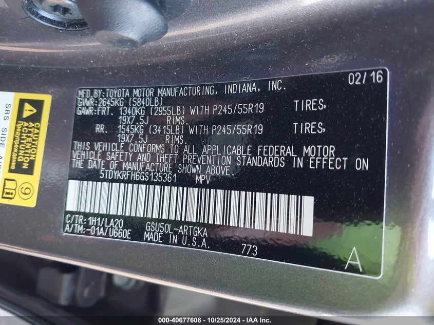 2016 TOYOTA HIGHLANDER LIMITED V6 - 5TDYKRFH6GS135361