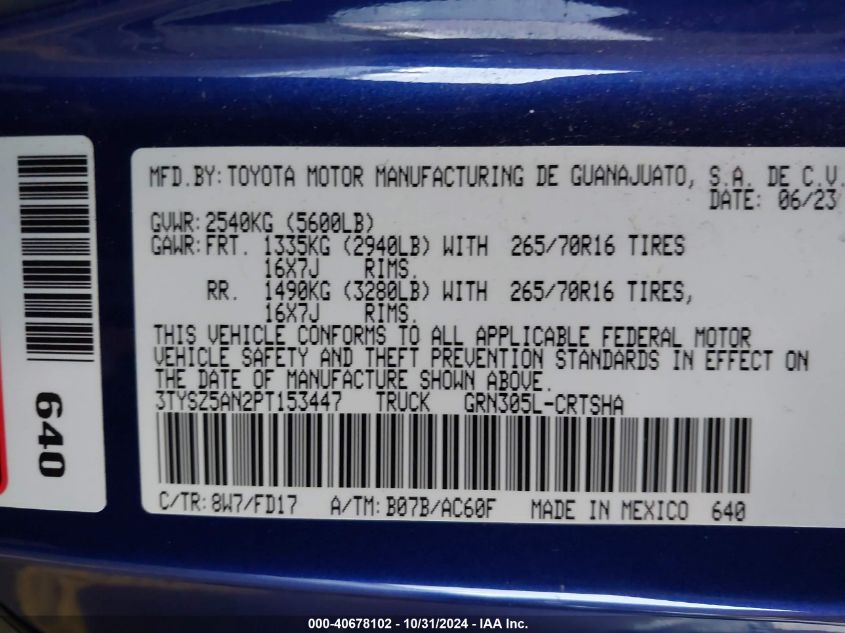 VIN 3TYSZ5AN2PT153447 2023 TOYOTA TACOMA no.9