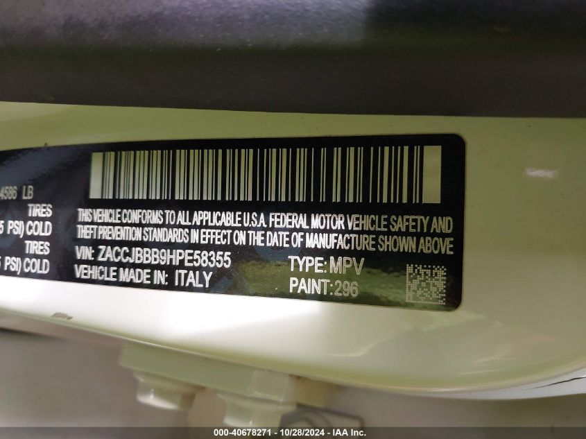 2017 JEEP RENEGADE LATITUDE 4X4 - ZACCJBBB9HPE58355