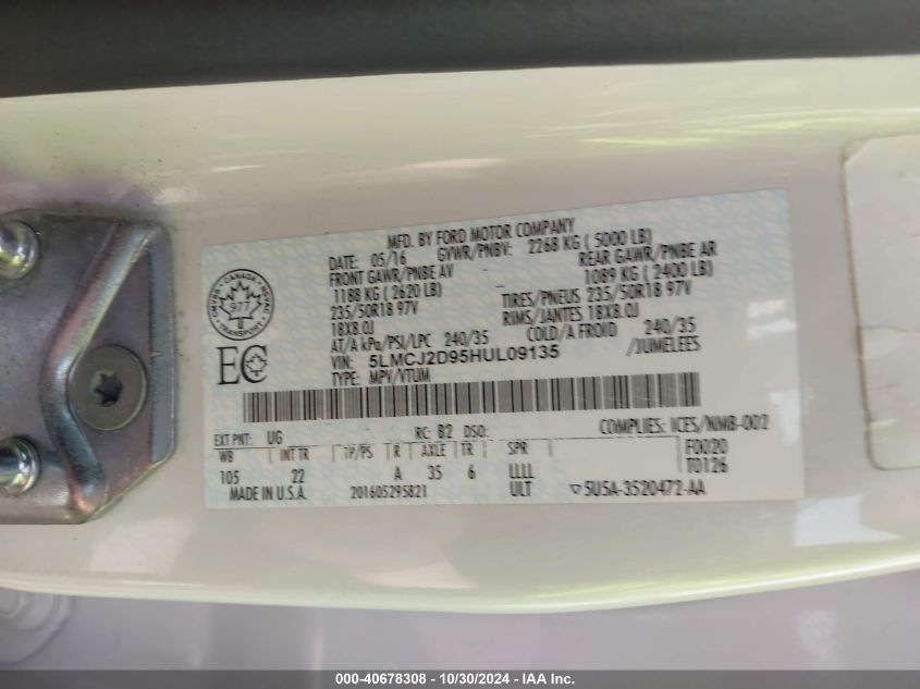 2017 LINCOLN MKC SELECT - 5LMCJ2D95HUL09135