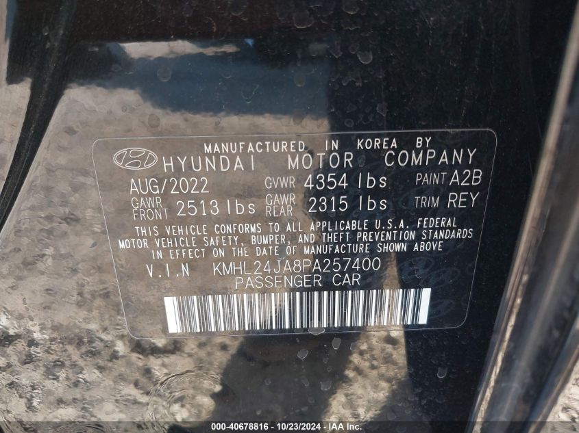 2023 Hyundai Sonata Se VIN: KMHL24JA8PA257400 Lot: 40678816