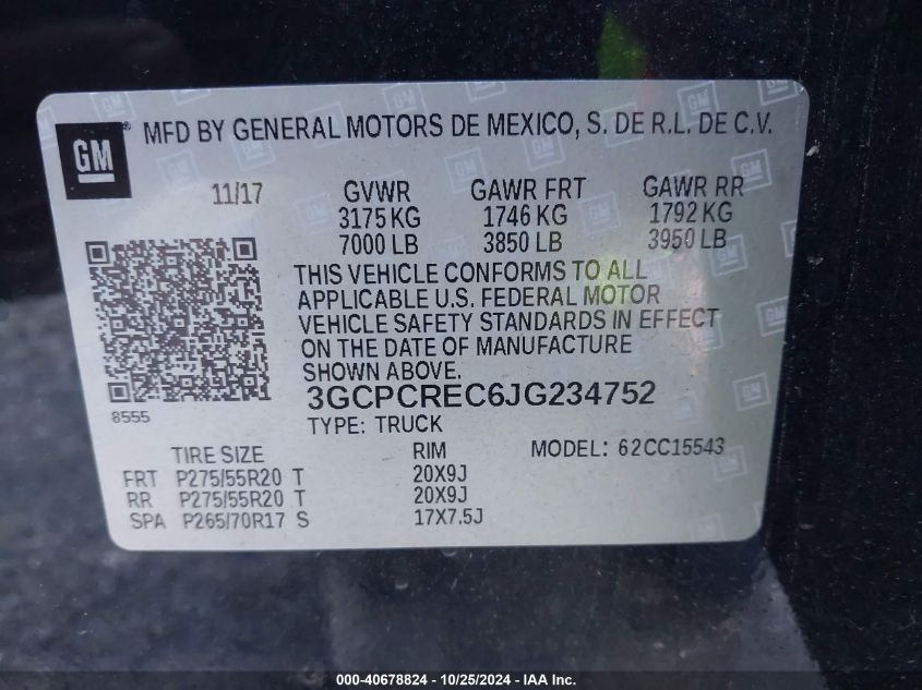 VIN 3GCPCREC6JG234752 2018 CHEVROLET SILVERADO 1500 no.9