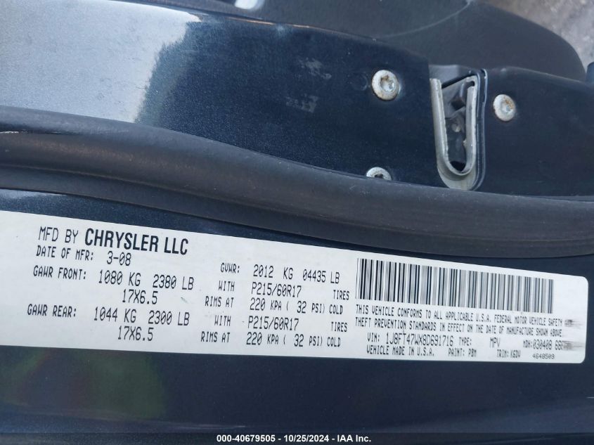 2008 Jeep Compass Sport VIN: 1J8FT47WX8D1716 Lot: 40679505