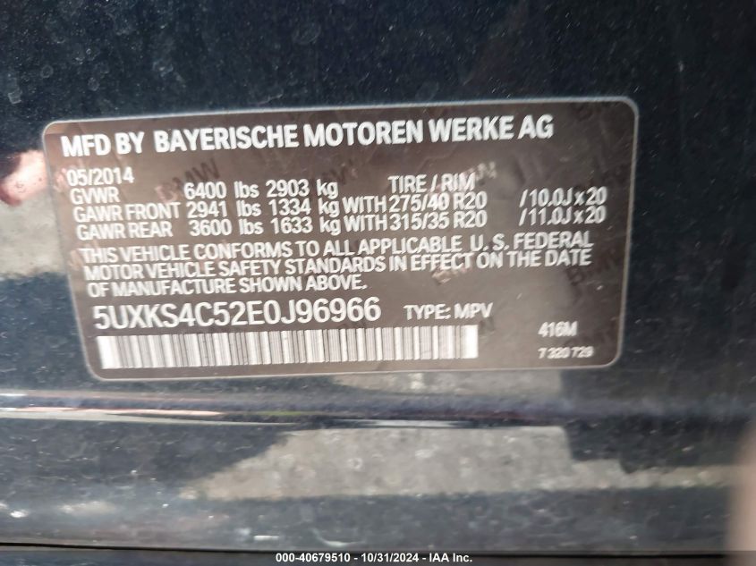 VIN 5UXKS4C52E0J96966 2014 BMW X5, Xdrive35D no.9