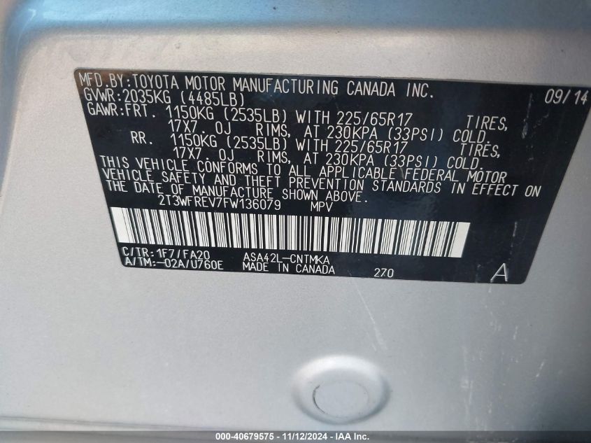 2015 TOYOTA RAV4 XLE - 2T3WFREV7FW136079