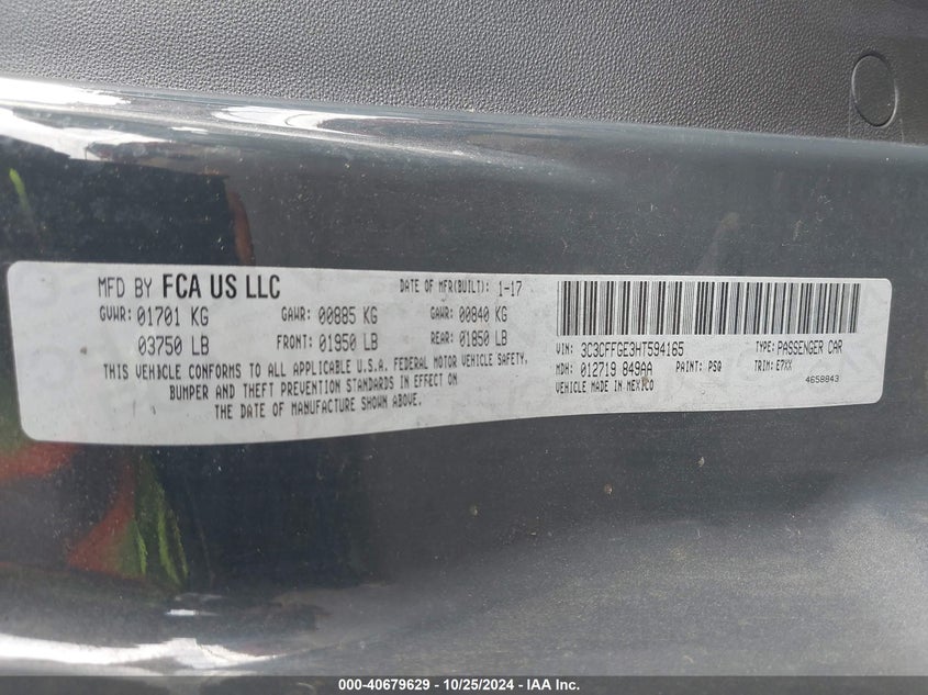 2017 FIAT 500E BATTERY ELECTRIC - 3C3CFFGE3HT594165