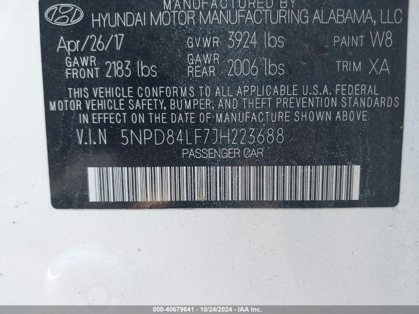 2018 HYUNDAI ELANTRA SEL - 5NPD84LF7JH223688