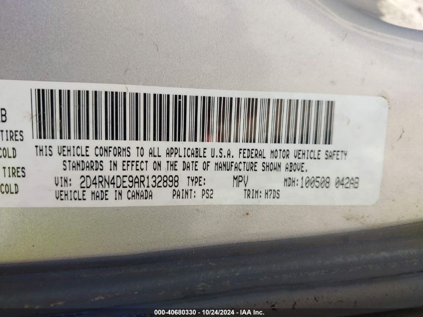 2010 Dodge Grand Caravan Se VIN: 2D4RN4DE9AR132898 Lot: 40680330