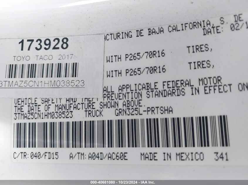 2017 TOYOTA TACOMA TRD OFF ROAD - 3TMAZ5CN1HM038523