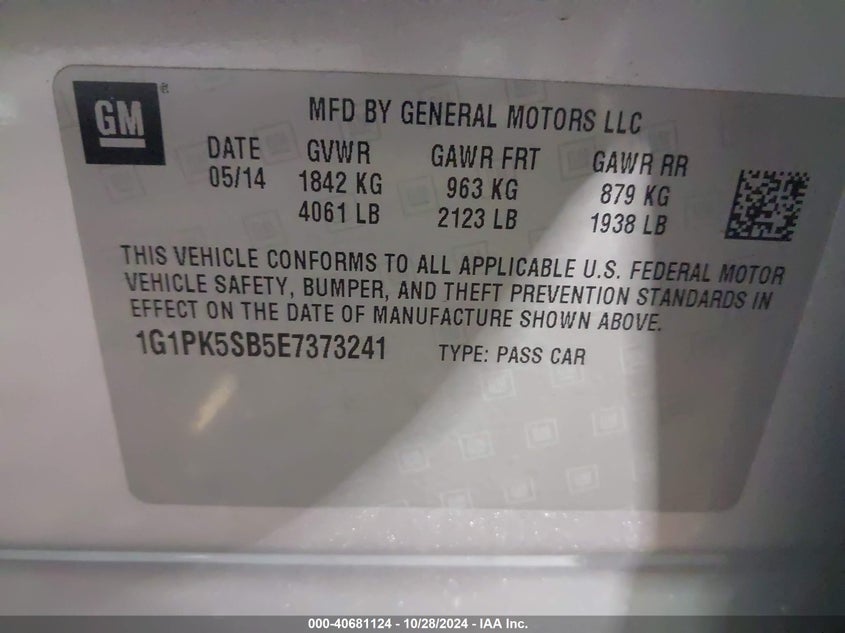 2014 CHEVROLET CRUZE LT - 1G1PK5SB5E7373241