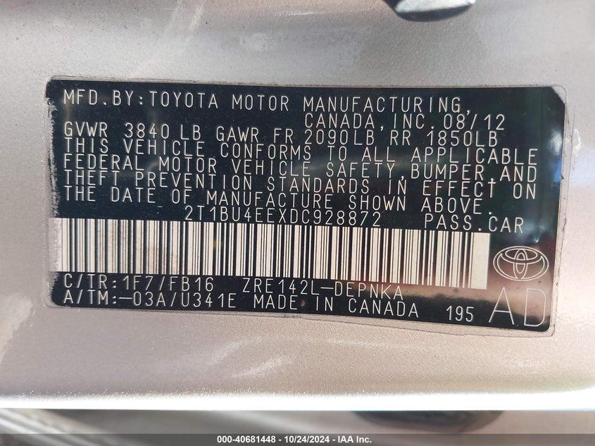 2013 TOYOTA COROLLA LE - 2T1BU4EEXDC928872