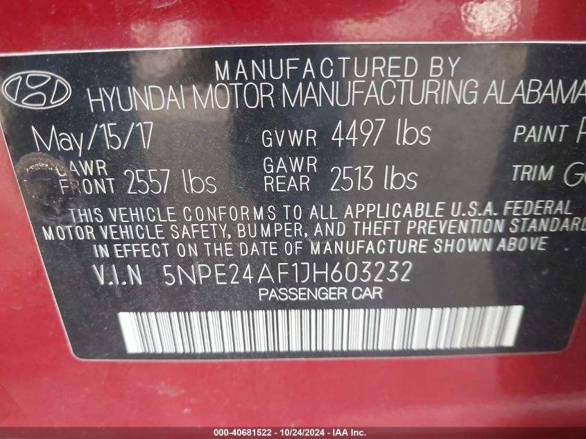 2018 HYUNDAI SONATA SE - 5NPE24AF1JH603232