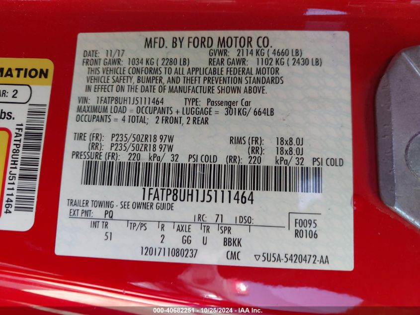 2018 FORD MUSTANG ECOBOOST PREMIUM - 1FATP8UH1J5111464