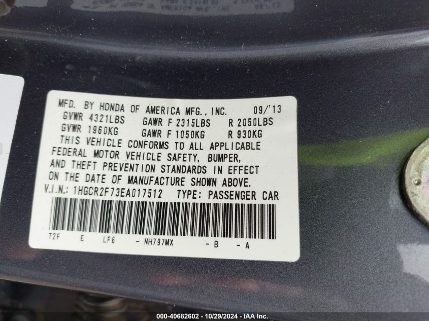 Image 9 of 2014 HONDA ACCORD  salvage vehicle - Lot #40682602 at IAAI