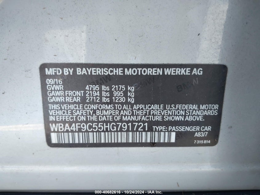 VIN WBA4F9C55HG791721 2017 BMW 430I GRAN COUPE XDRIVE