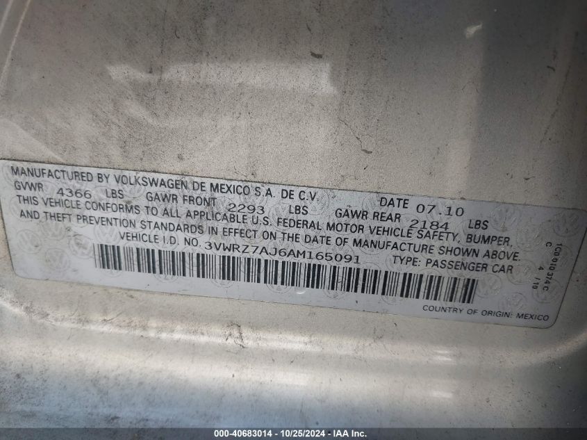 2010 Volkswagen Jetta Limited Edition VIN: 3VWRZ7AJ6AM165091 Lot: 40683014