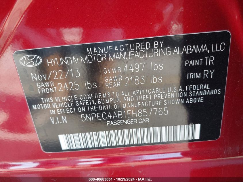 2014 HYUNDAI SONATA SE 2.0T - 5NPEC4AB1EH857765