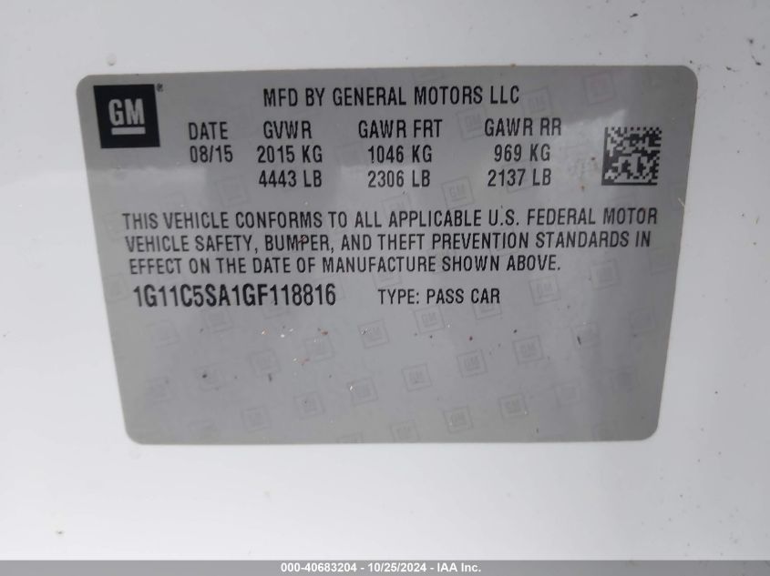 2016 CHEVROLET MALIBU LIMITED LT - 1G11C5SA1GF118816