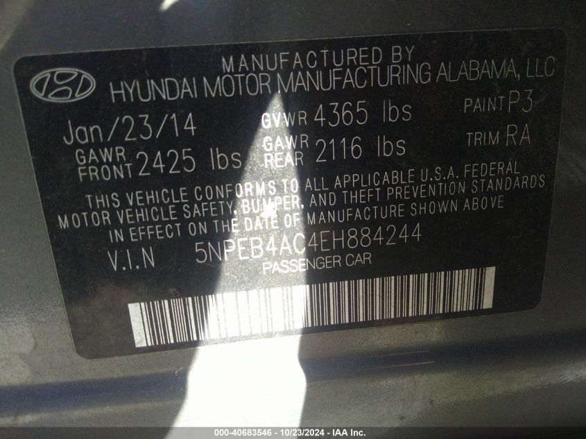 2014 HYUNDAI SONATA GLS - 5NPEB4AC4EH884244