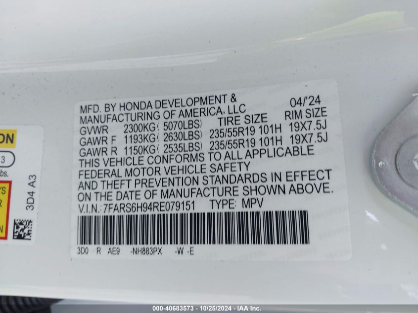 VIN 7FARS6H94RE079151 2024 Honda CR-V, Hybrid Sport... no.9