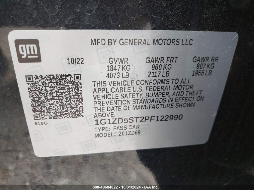 2023 CHEVROLET MALIBU VIN: 1G1ZD5ST2PF122990