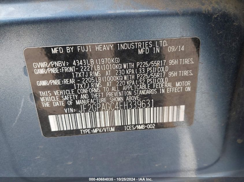 2014 SUBARU XV CROSSTREK 2.0I LIMITED - JF2GPAGC4EH339631