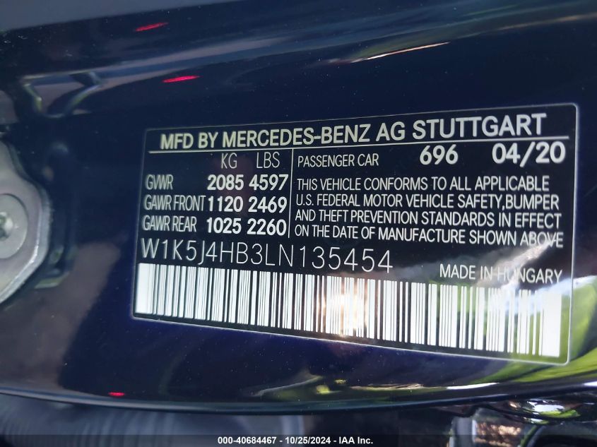 2020 MERCEDES-BENZ CLA VIN: W1K5J4HB3LN135454